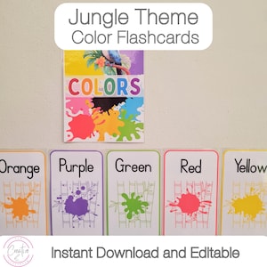 Jungle Classroom Theme | Color Flashcards | Color Recognition | Printable Colors | Editable Flashcards | Instant Download