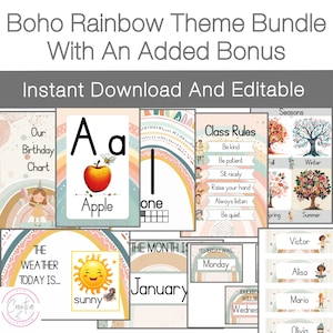 BOHO RAINBOW Classroom Decor Bundle Editable Pastel Rainbow Classroom Decor Instant Download image 1