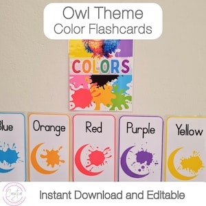 Owl Classroom Theme | Color Flashcards | Color Recognition | Printable Colors | Editable Flashcards | Instant Download