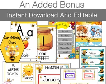 Bee Themed Classroom Decor Bundle Printables - Includes 15 Amazing Bee Themed Products To Transform Your Classroom | Instant Download PDF's