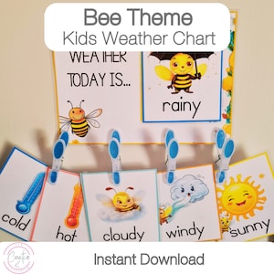 Carte météorologique des enfants de la classe sur le thème des abeilles à imprimer - Posters toutes les saisons | Impression PDF à téléchargement immédiat