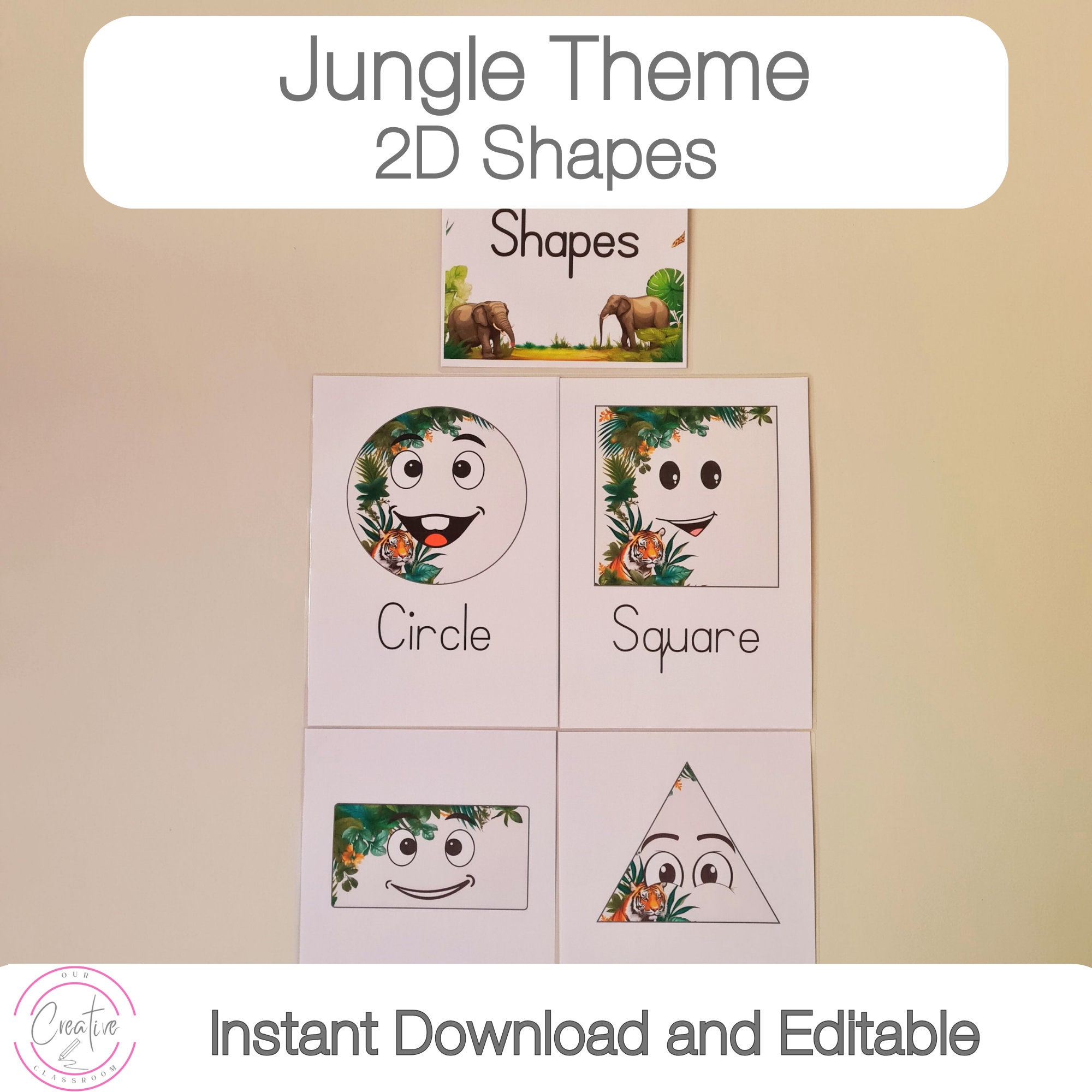 Jungle Classroom Theme | 2D Shapes | Math Shape Posters | Printable 2D