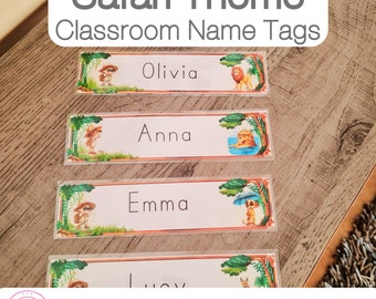 Safari Theme Classroom Name Tags Printable - Name Tags For Kindergarten Instant Download | (A4) 8.3" x 11.7" or 210 x 297mm PDF Printing