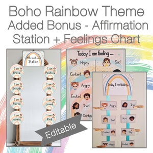 BOHO RAINBOW Classroom Decor Bundle Editable Pastel Rainbow Classroom Decor Instant Download image 3