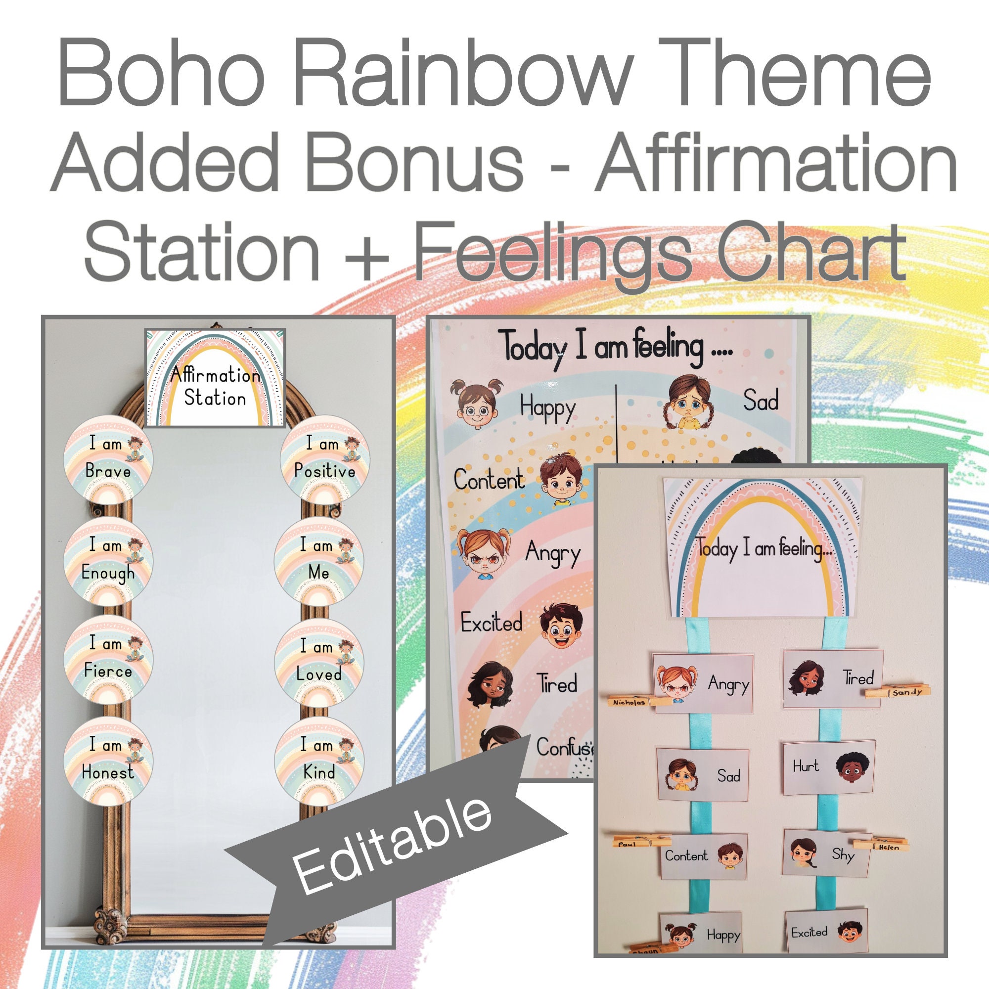 Boho Rainbow Themed Classroom Decor Bundle Printables - 16 Amazing Boho ...