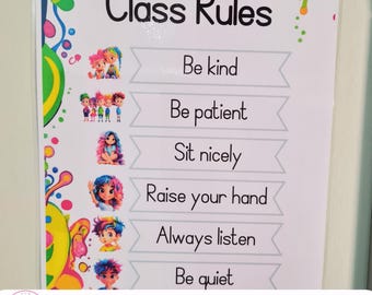 Colorful Classroom Theme Rules Posters Printable - Class Rules Posters For Kids | Instant Download | (A4) 8.3&quot; x 11.7&quot; or 210 x 297mm