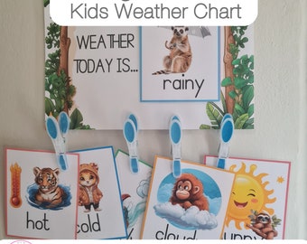 Jungle Theme Classroom Kids Weather Chart Printable - All Seasons Posters Instant Download | PDF Printing