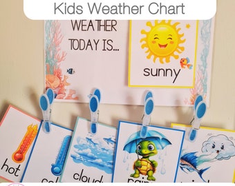 Under The Sea Classroom Theme Kids Weather Chart Printable - All Seasons Posters Instant Download | PDF Printing