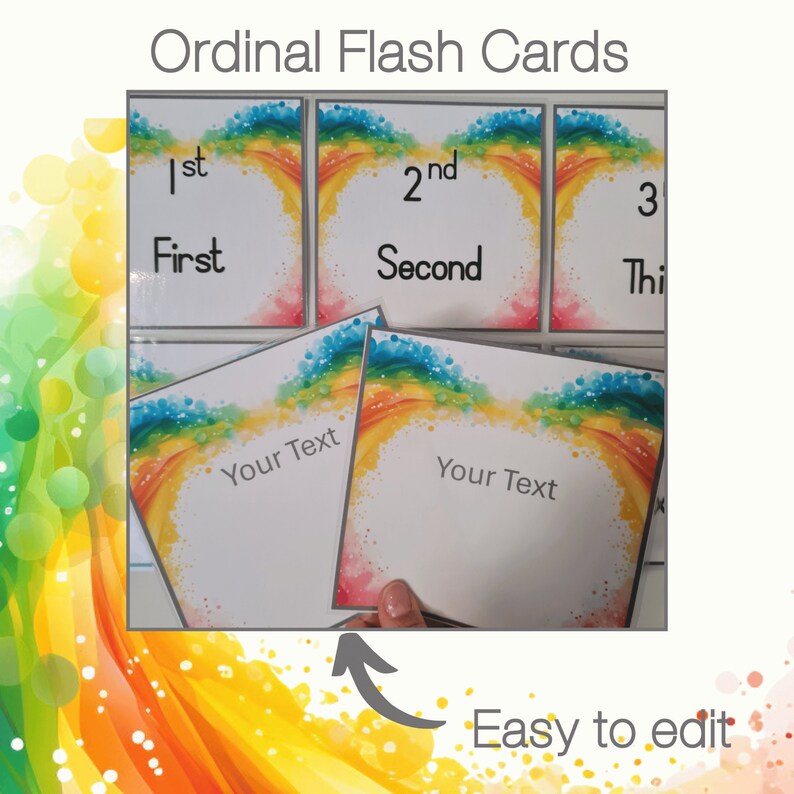 Rainbow-themed Classroom| Ordinal Numbers Poster | Editable Flashcards ...