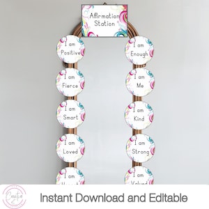 Colorful Classroom Theme Affirmations Station & Feelings Charts | Affirmations For Kids | Editable Class Decor | Instant Download