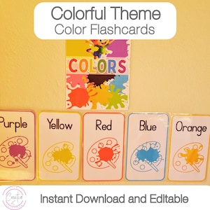 Colorful Classroom Theme | Color Flashcards | Color Recognition | Printable Colors | Editable Flashcards | Instant Download