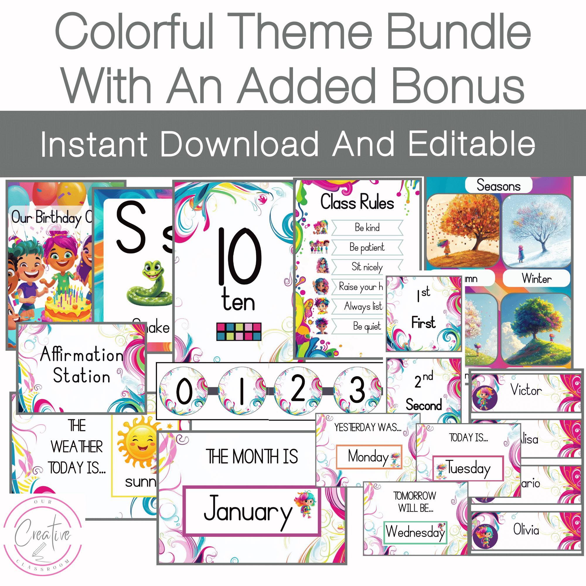 Colorful Classroom Theme Decor Bundle Pintables - Includes 15 Amazing Color Theme Products - Transform Your Classroom | Instant Download