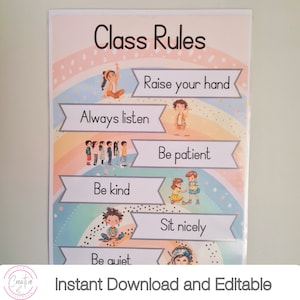 BOHO RAINBOW Classroom Rules Posters | Editable | Pastel Rainbow Classroom Decor | Instant Download