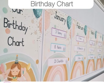 BOHO RAINBOW Birthday Chart | Editable | Neutral Rainbow Classroom ...