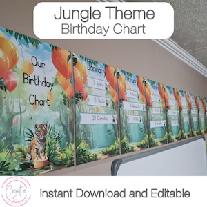 Jungle Theme Classroom Birthday Chart Ideas Printable - Birthday Charts For Kindergarten Instant Download | A4 Size PDF Easy To Print