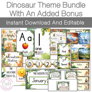 Dinosaur Theme Classroom Decor Bundle Printables - Includes 15 Amazing Dinosaur Theme Products - Transform Your Classroom Instant Download
