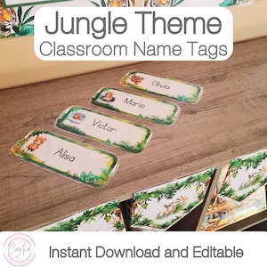 Etiquetas con nombre para aulas con temática de jungla para imprimir - Etiquetas con nombre para jardín de infantes Descarga instantánea / (A4) 8,3" x 11,7" o 210 x 297 mm Impresión en PDF