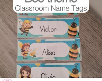 Bee Themed Classroom Name Tags Printable - Name Tags For Kindergarten Instant Download | (A4) 8.3" x 11.7" or 210 x 297mm PDF Printing