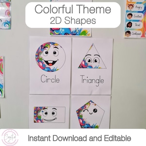 Colorful Classroom Theme | 2D Shapes Posters | Classroom Decor | Math Shape Posters | Editable Posters | Instant Download | Printable