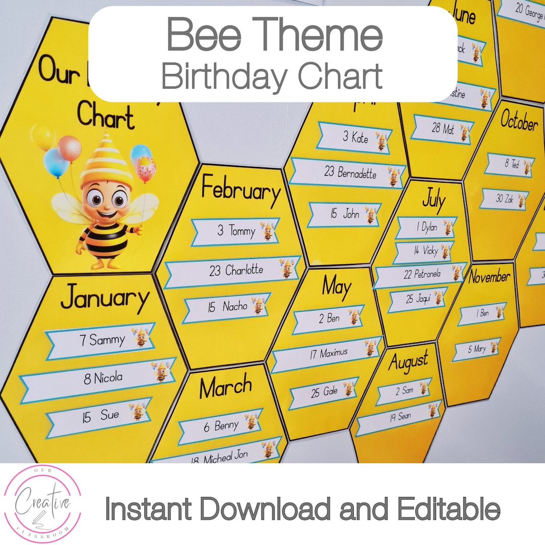 Bee Themed Classroom Birthday Chart Ideas Printable - Birthday Charts for Kindergarten Instant Download | (A4) 8.3 bee-themed-classroom-birthday-chart-ideas-printable-birthday-charts-for-kindergarten-instant-download-a4-8-3-x-11-7-or-210-x-297mm-etsy
