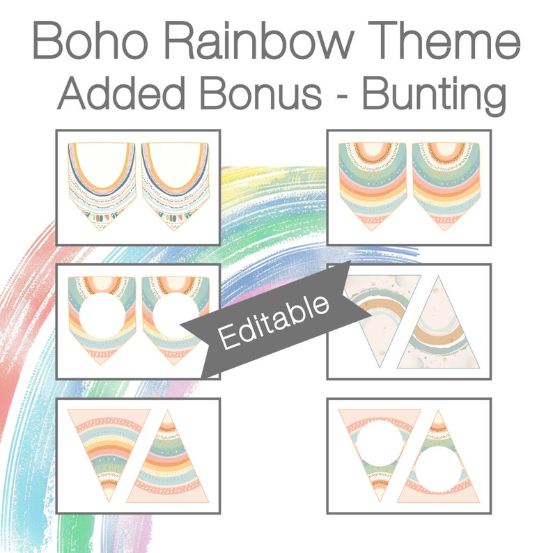 BOHO RAINBOW Classroom Decor Bundle Editable Pastel Rainbow Classroom Decor Instant Download image 2