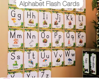 Jungle Theme Alphabet Flash Cards PDF Printable - Number Flash Cards Instant Download | (A4) 11.7" x 8.3" or 297 x 210mm