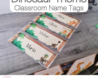 Dinosaur-Themed Classroom Name Tags Printable - Name Tags For Kindergarten Instant Download | (A4) 8.3" x 11.7" or 210 x 297mm PDF Printing