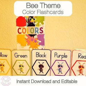 Bee Theme Classroom | Color Flashcards | Color Recognition | Printable Colors | Editable Flashcards | Instant Download