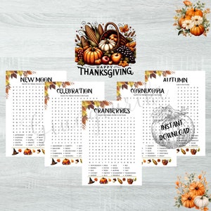 The Thanksgiving Wordsearch, discover Thanksgiving Traditions, digital download, easy printing, solutions included.