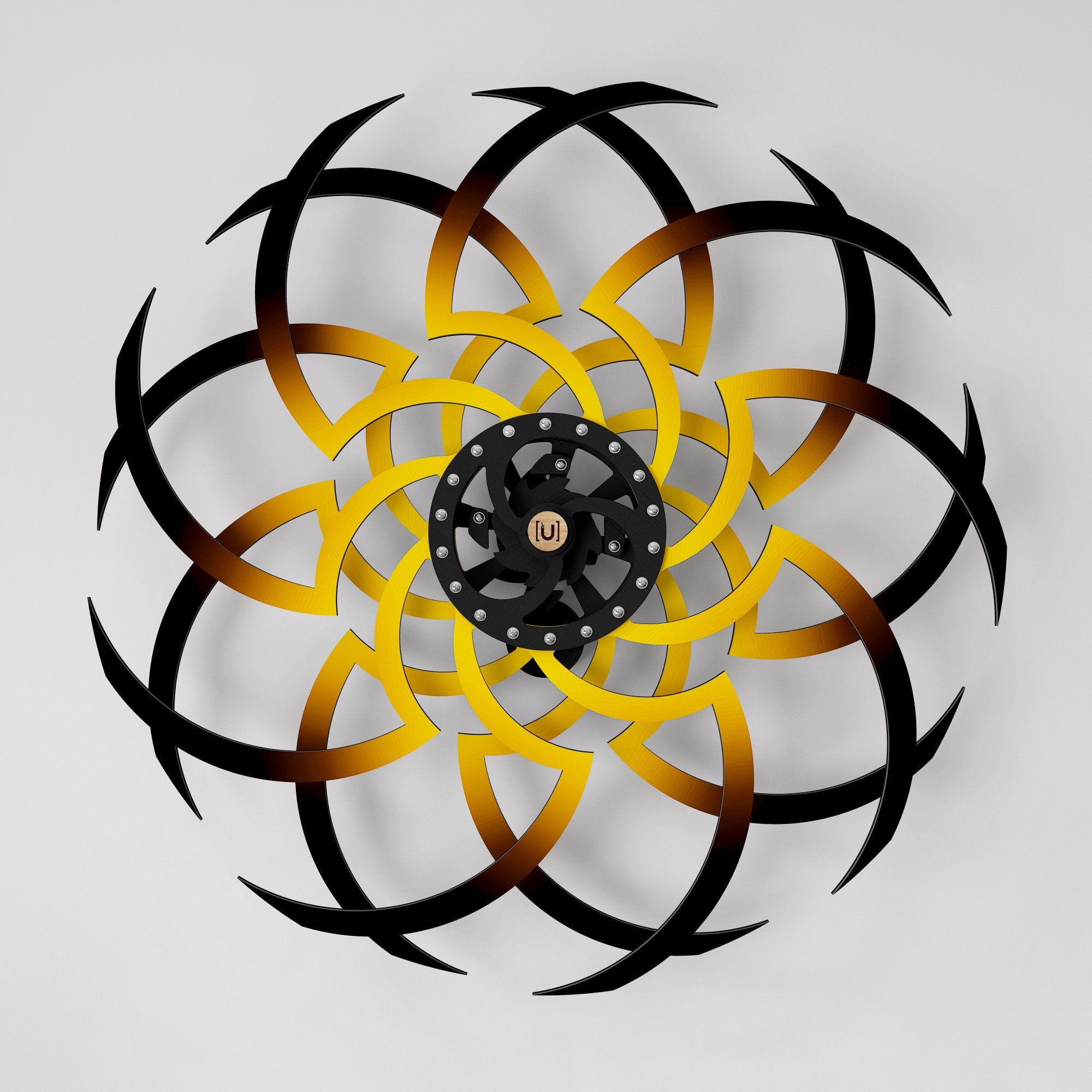 Sunflower Kinetic Wall Sculpture: Handmade Wooden Infinity Spin