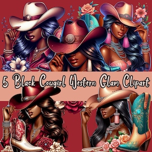 Black Cowgirl Clipart Bundle | Western Boots & Hat PNGs | Melanin Fashion Art