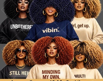 Afro Glam PNG Bundle | Black Woman Clipart, Sublimation Designs (Instant Download)