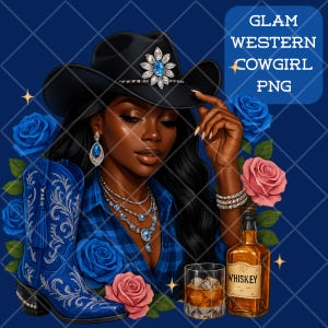 Western Cowgirl PNG | Black Cowgirl Clipart | Blue Rodeo Woman Art | Whiskey Boots Digital Download