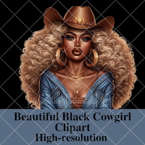 Cowgirl Black Woman PNG | Western Afrocentric Clipart | Curly Hair Digital Art | Rodeo Queen Clipart | Digital Download