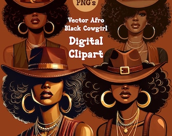 Afro Cowgirl Clipart: Western Queen PNG Bündel (4 PNG)