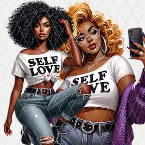 Afro-vrouw png: zelfliefde clipart, zwart meisje mode-illustratie (digitale download)