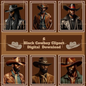 Digital Black Cowboy Clipart | Western Afro Cowboy PNG | Rodeo Southern Style | Black Men Cowboy Art | Digital Download