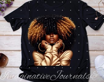 Afro Woman Art Print: Melanin Beauty, Curly Hair PNG (Instant Download)