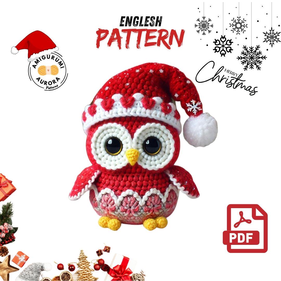Amigurumi Christmas Owl Crochet Pattern PDF in English - Festive Owl Crochet Tutorial, Holiday Amigu