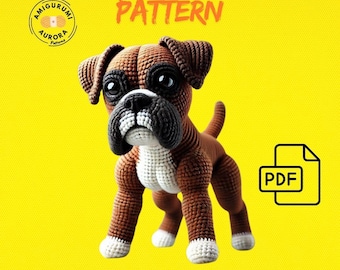 Patrón de crochet para perro boxer amigurumi: patrón PDF realista y lindo para amantes de los amigurumis, perro de crochet hecho a mano, descarga instantánea