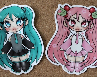 Cute Vocaloid Hatsune Miku & Sakura Miku Glossy Vinyl Stickers