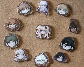 Danganronpa (Trigger Happy Havoc, Goodbye Despair, V3) Epoxy Acrylic Anime Video Game Pin Charms.