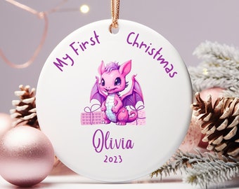 Dragon Babys First Christmas, Personalized Baby Girl First Christmas Ornament 2023, Custom Name Christmas Ornament, 1st Christmas Ornament