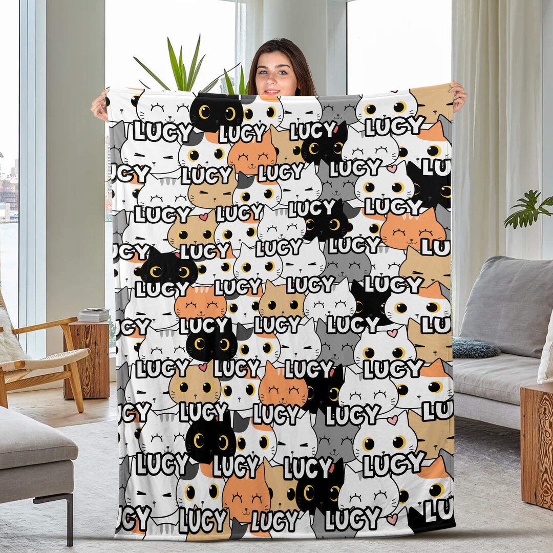 Personalized Cat Blanket Cute Cats Blanket Custom Name Soft Etsy