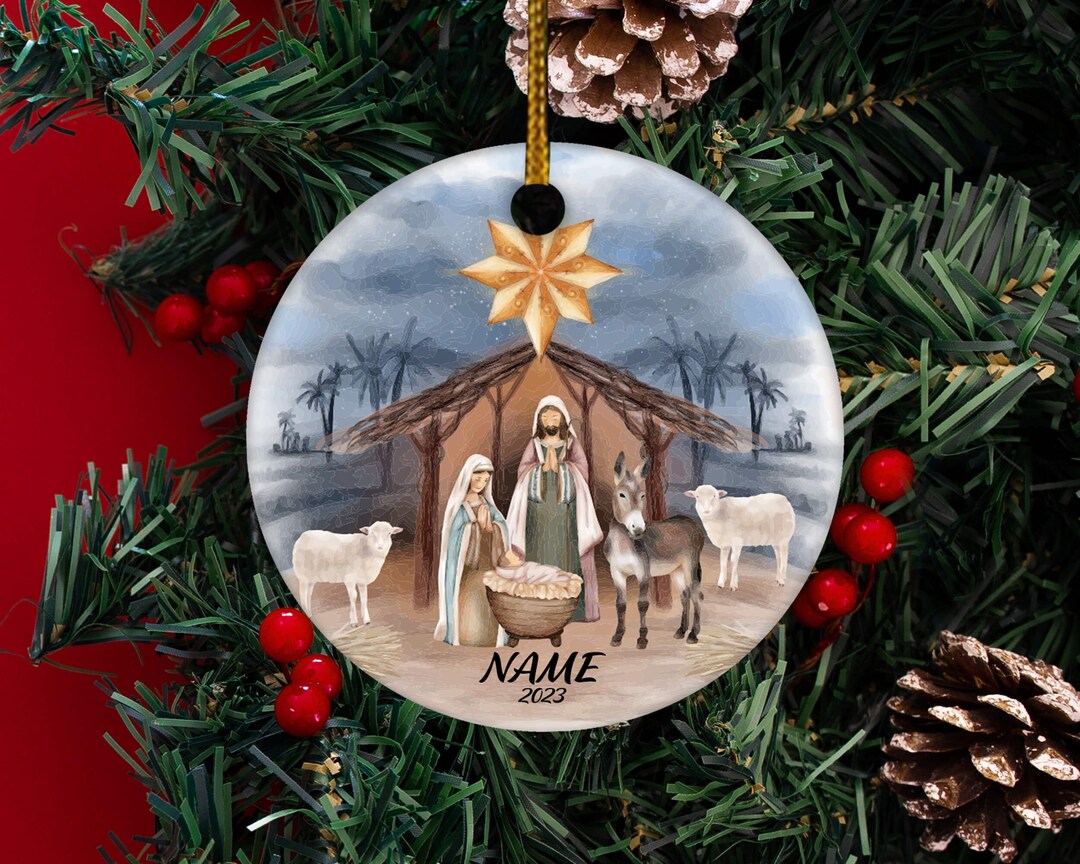 Personalized Christian Christmas Tree Ornament Nativity Scene Etsy