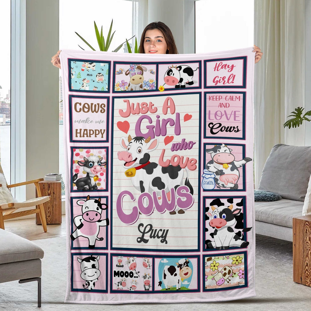 Personalized Cow Blanket Cute Dairy Cow Blanket Custom Name Etsy