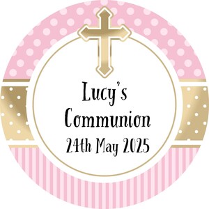 Roze personaliseerbare stickers Eerste heilige communie