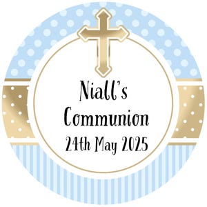 Blauwe personaliseerbare stickers Eerste heilige communie