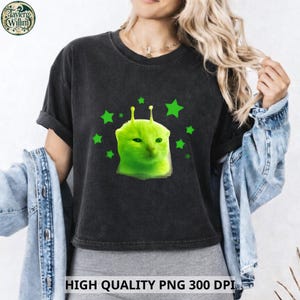Brainrot Meme Green Alien Cat Meme PNG | Glorp Alien Kitty Graphic ...