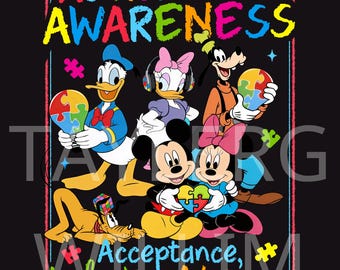 Disney Mickey und Friends Autismus Bewusstsein PNG, niedliche Zeichentrickfiguren Design, Inklusionsvertretung, Autismus Unterstützung Kinder, digitaler Download